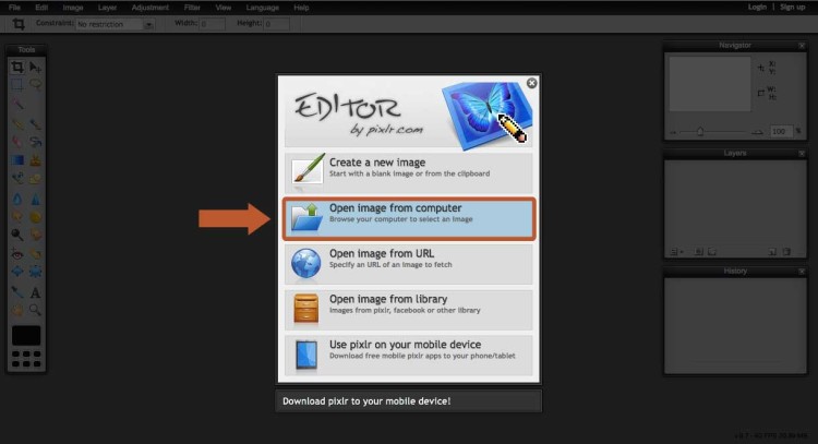 Open an image from your computer