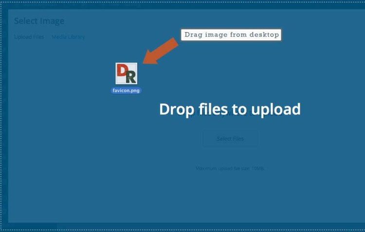 Drag and drop the favicon image file into WordPress