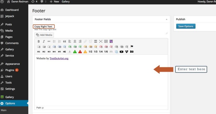 Create some text for the footer of your site