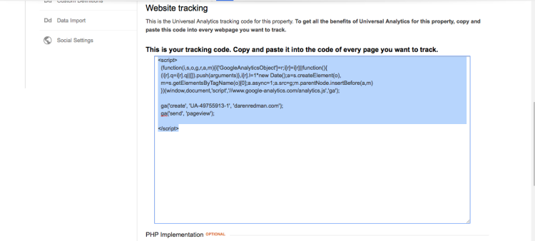 Copy the Analytics code