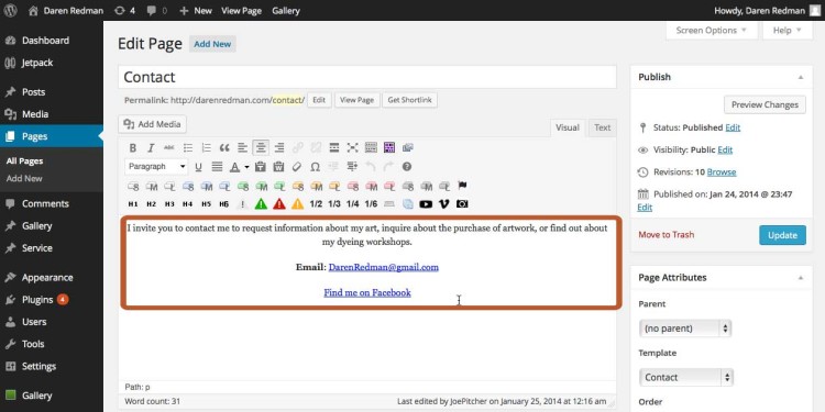 Add your contact information to the page