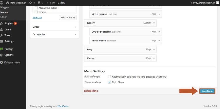 Save the custom menu