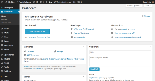 Wordpress dashboard