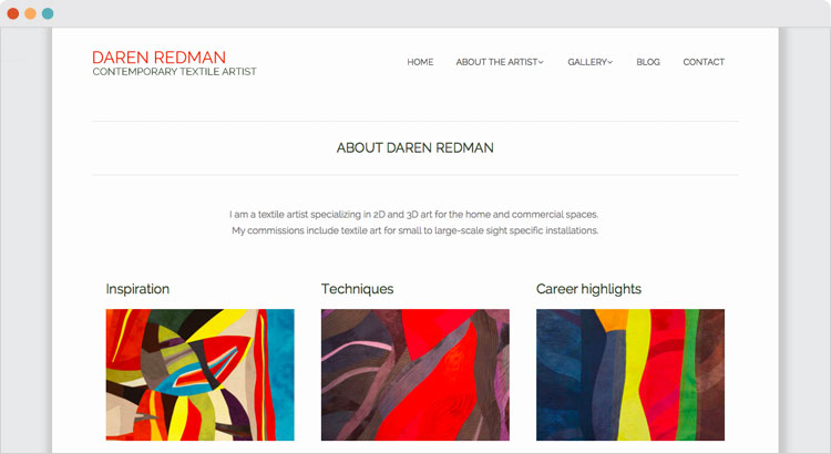 The About page of textile artist Daren Redman