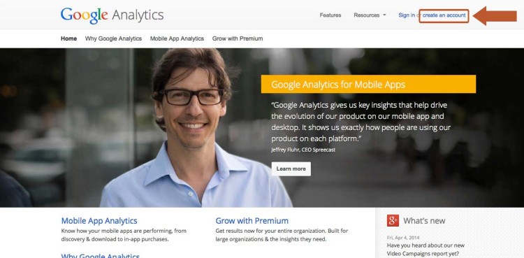 Sign up for a Google Analytics account