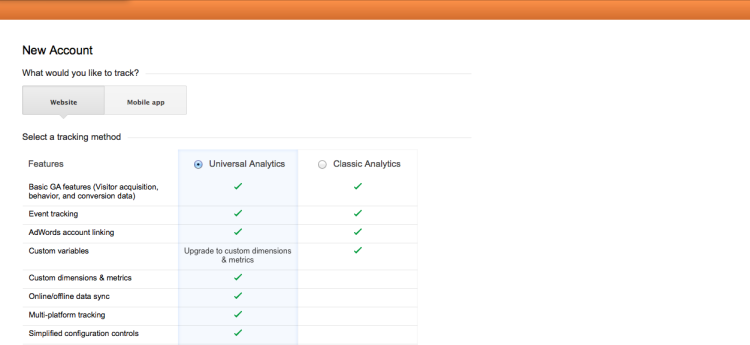 Choose what you'd like to track with Google Analytics