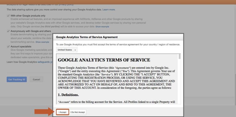 Agree to the Google Analytics Terms of Service