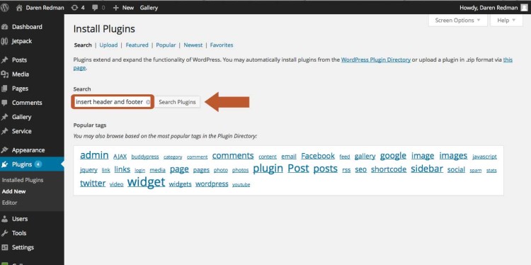 Find the plugin named Insert header and footer 