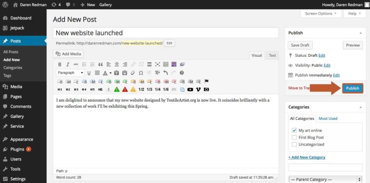 Publish your blog post on your WordPress site