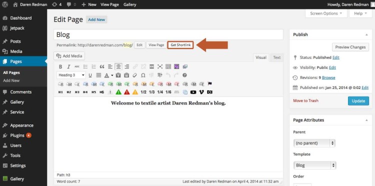 Find the page ID in Wodpress