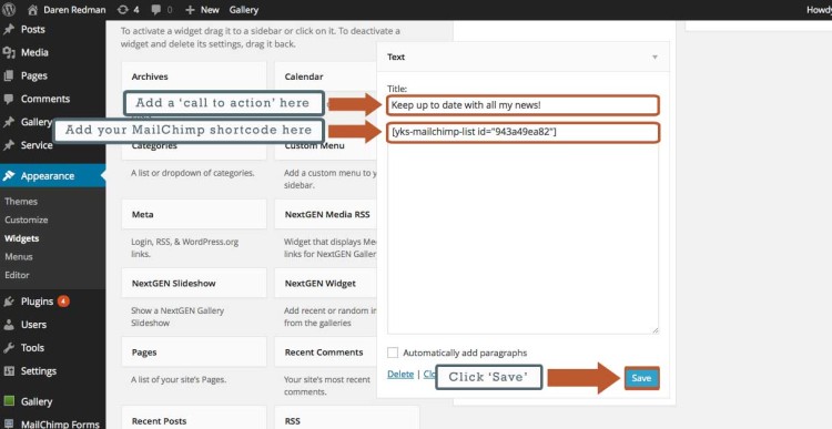 Add a call to action for your newsletter signup in the sidebar of your blog page