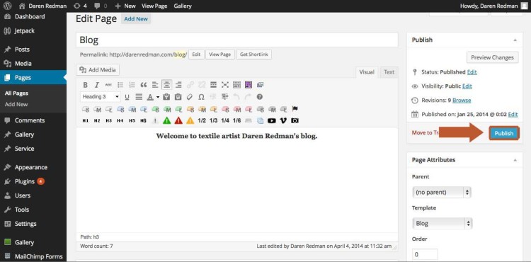 Edit your blog page