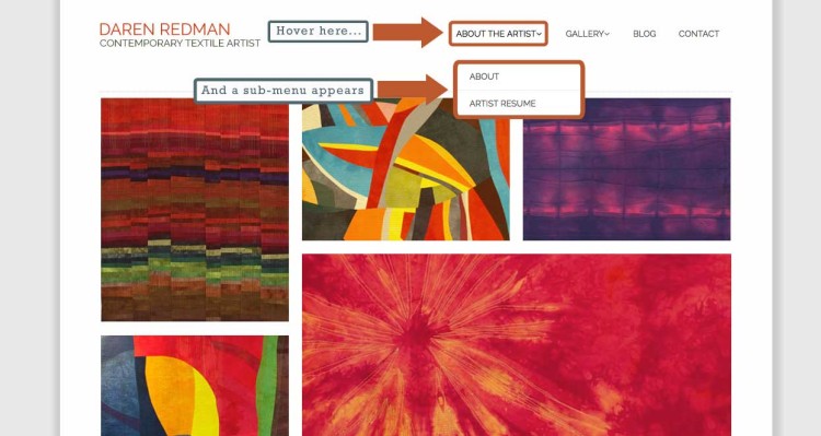 Where the menu will appear on your live artist website