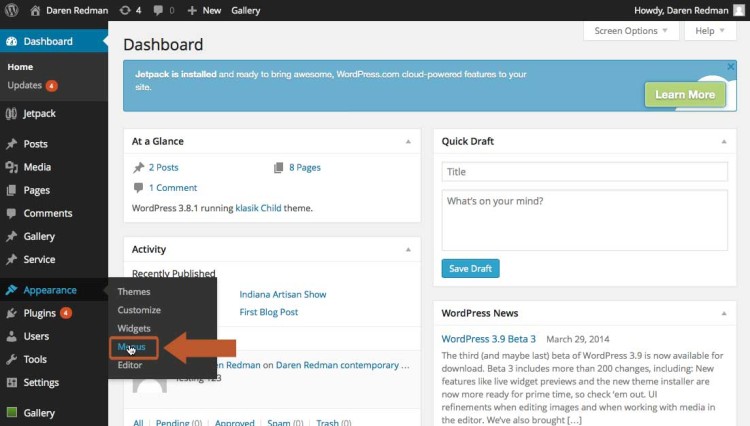 Create a new menu in WordPress
