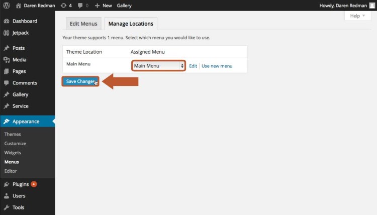 Select the name of the menu you'd like to appear in the main navigation of your website