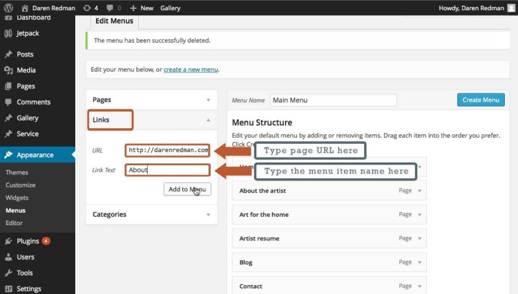 Add custom links to the menu