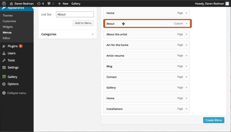 Drag and drop menu items into the order you would like to display them