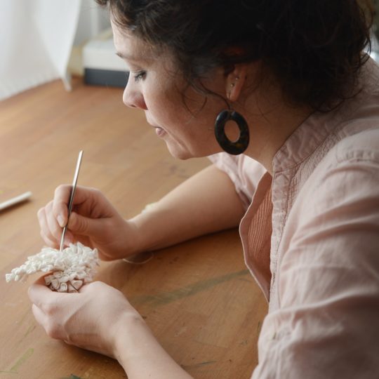 Kinga Foldi working in her Budapest studio. Photo: Alida Kovács