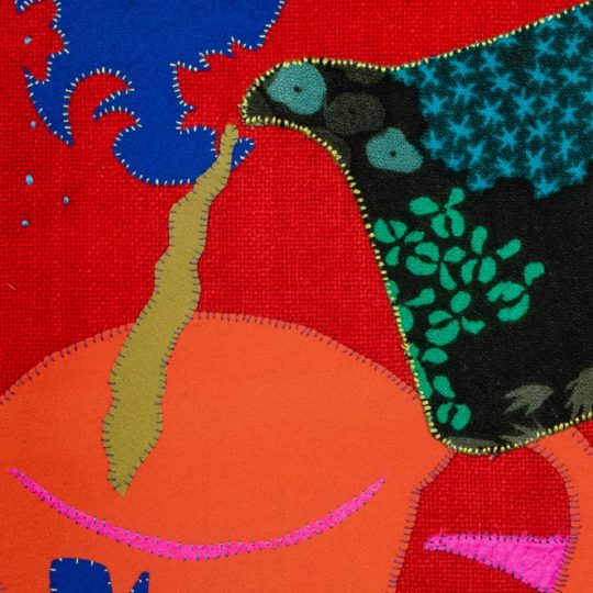 Harriett Chapman, Objects of Desire (detail), 2020. 30cm x 30cm (12" x 12"). Appliqué. Wool, linen, silk, thread, Bondaweb.