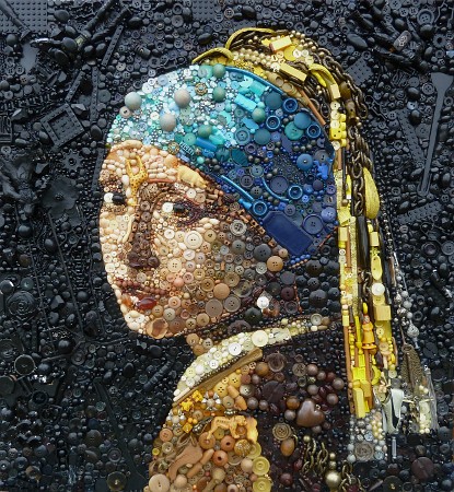 Textile and multimedia artist Jane Perkins - Girl with the Pearl Earring (Plastic Classics)