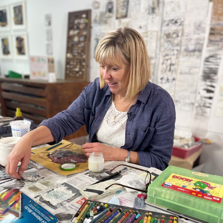 Shelley Rhodes working in her studio.