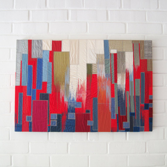 Abstract textile art by Sarah Symes - London (City series) 30" x 20"