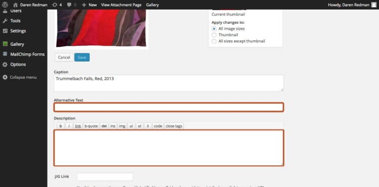 Adding alternative text and description to images in the WordPress media library