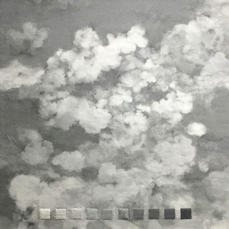 Elisabeth Rutt, Grey Day (Weather series), 2022. 44cm x 44cm (17½" x 17½"). Dry felting, surface darning. Mixed fibres, cotton threads.