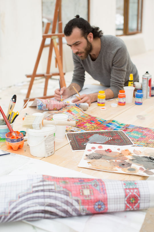 Artist Faig Ahmed prepares work in his Baku studio