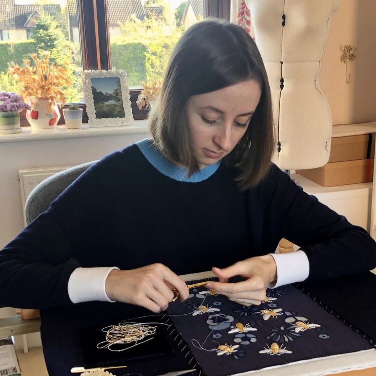 Hannah Mansfield working in her home studio.