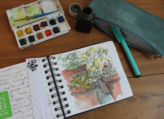 Sketch of pots in San Diego and kit