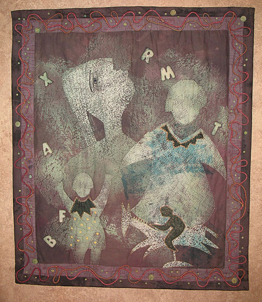 Our Little World – About the priceless time spent with my daughter, when she was a toddler. Discharge Sreen-printed, embellished, quilted