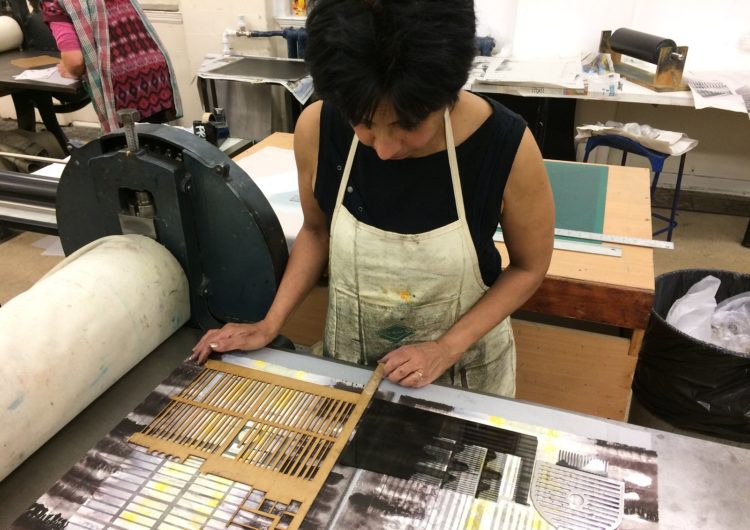 Sumi Perera, working on prints