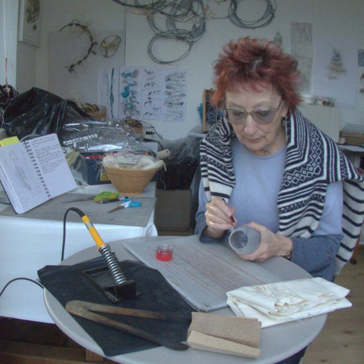 Siân Martin working in her studio.
