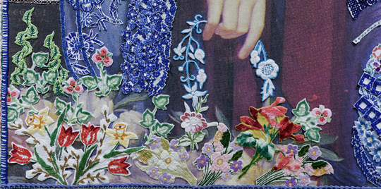 Barbara Broekman. On Victorian and Oriental Women – No. 3 Meteyard (2008).130x262cm. Denim painted with embroidery (detail). Photo Gert Jan van Rooij