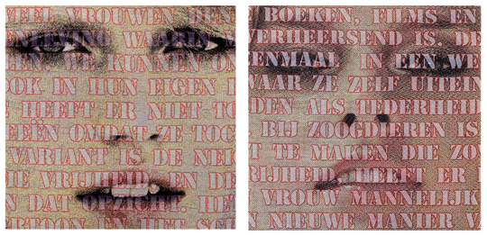 Barbara Broekman. Open Mouths.2011.each 100x100cm. jacquard machine woven.detail. photo Gert Jan van Rooij