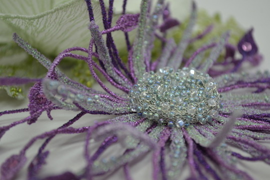 Sue Rangeley - Applique Corsages attached : Machine embroidered lace tendrils of an evening corsage