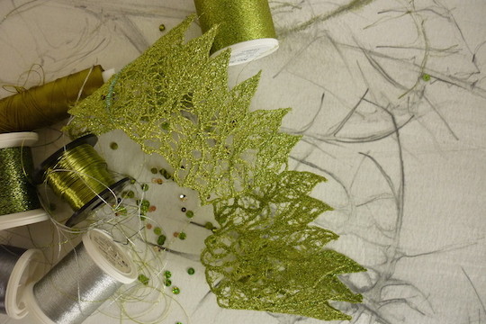 Details and embroidery sample with sketchbook work. Photo credit Sue Rangeley