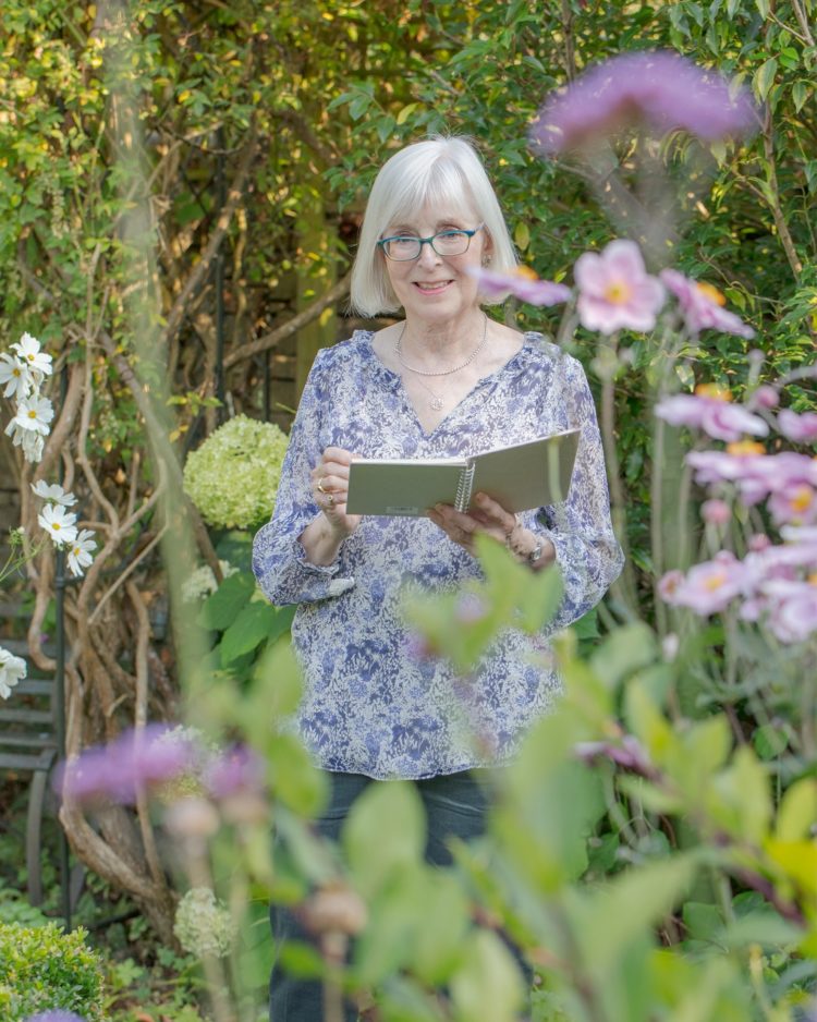 Sue Rangeley sketching in her garden in 2021