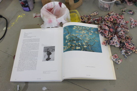 Van Gogh catalogue and raw materials on my studio floor