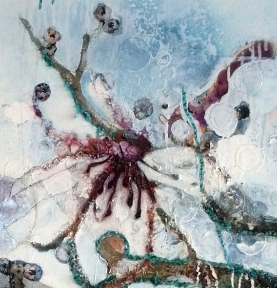 Detail with sawdust, oil paint, pieces of textile, lace and homemade paint