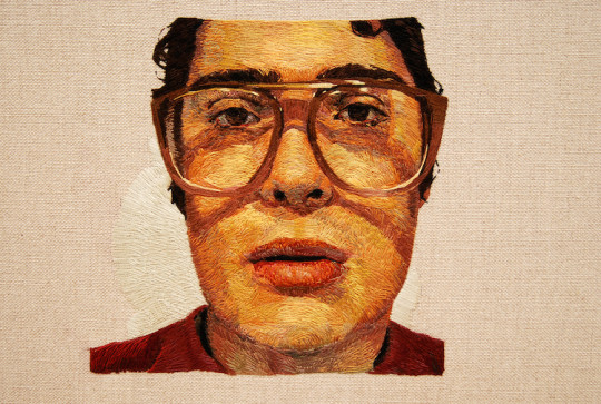Daniel Kornrumpf, Focal Length, 2013, 42" x 36", hand embroidered on linen