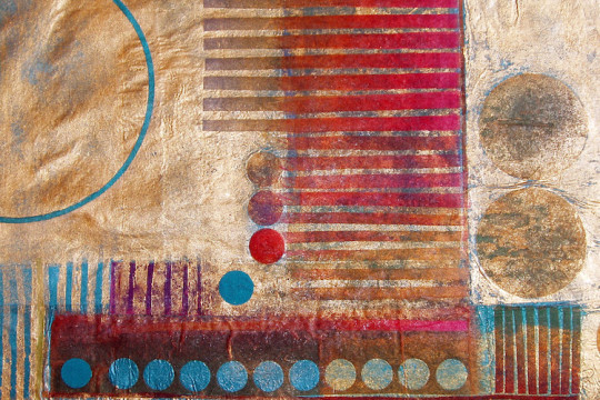 Judy Merchant Circles and stripes 65 x 59 cms Fabric, paint and machine stitch