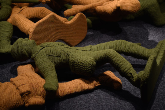Nathan Vincent, Let's Play War! detail 3, 2014-2015, Installation size varies, Crocheted yarn, foam, steel, paverpol, cotton fabric, photo credit Bellevue Arts Museum