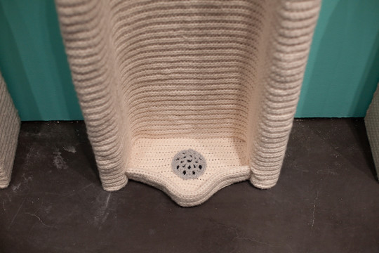 Nathan Vincent, Locker Room urinal detail 2, 2011, 12' x 19' x 8', Yarn, foam, wood, photo credit Steven Miller