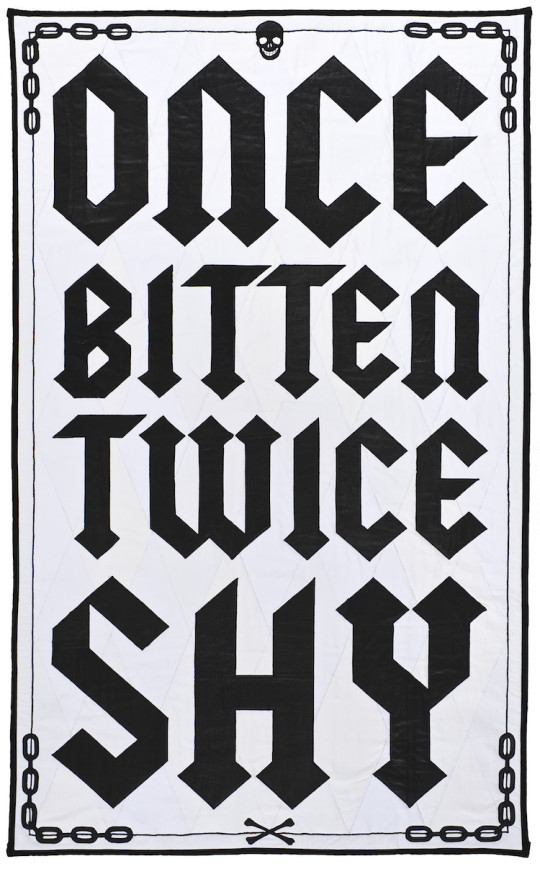 Ben Venom, Once Bitten Twice Shy Hand-made Quilt with Recycled Fabric 43” x 69” 2015