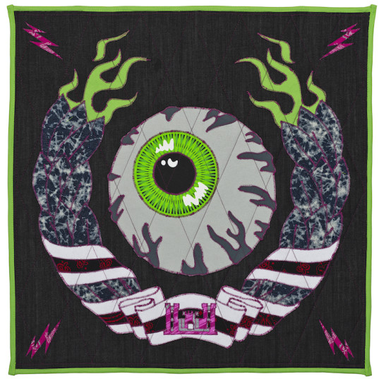 Ben Venom, Keep Watch 2 Hand-made Quilt with Recycled Fabric Collaboration w/ MISHKA 24” x 24” 2015