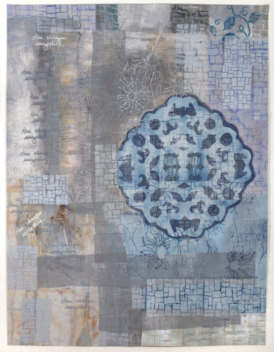  Mary Fisher, 2014, 36"x48", Love Changes Everything, Hand-dyed, Hand-printed, Embellished by the artist. 