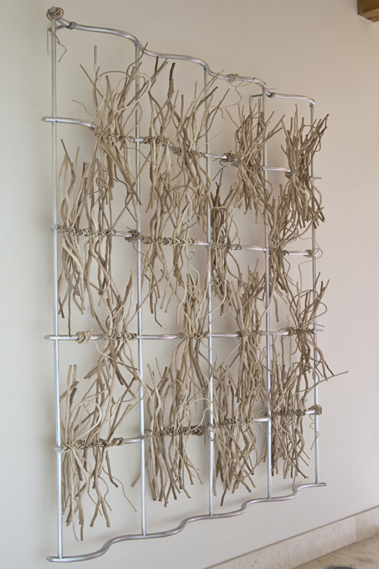 Paulina Ortiz, Atempora 3 Art/Metal, 2010, Twisted and knotted sisal elements with acrylic over aluminium structure Height 78″ x Width 69″ Depth 6″