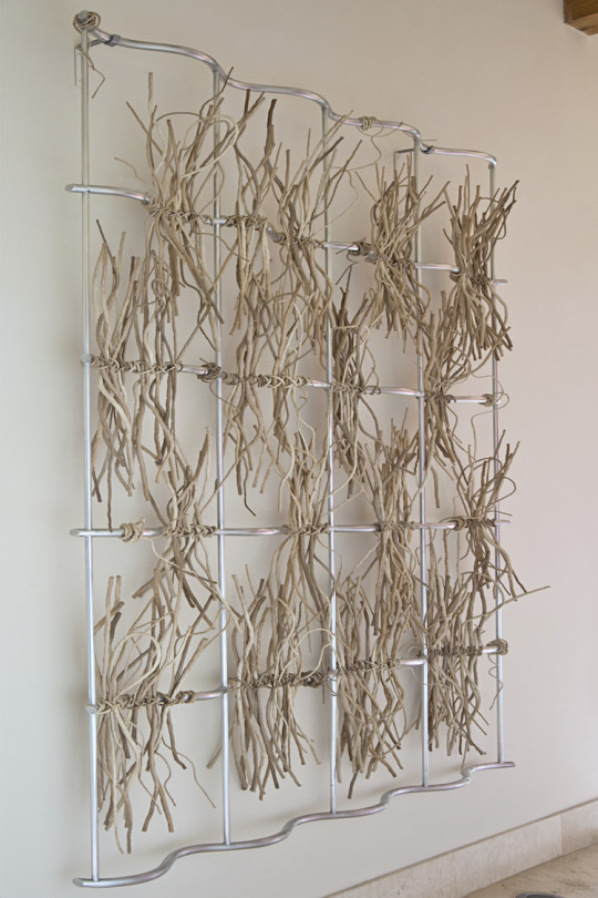Paulina Ortiz, Atempora 3 Art/Metal, 2010, Twisted and knotted sisal elements with acrylic over aluminium structure Height 78″ x Width 69″ Depth 6″